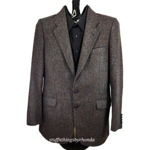 Stafford Men's 39L BRITISH Coll. Sport Coat Tweed‎ Leather Buttons Brown Blazer